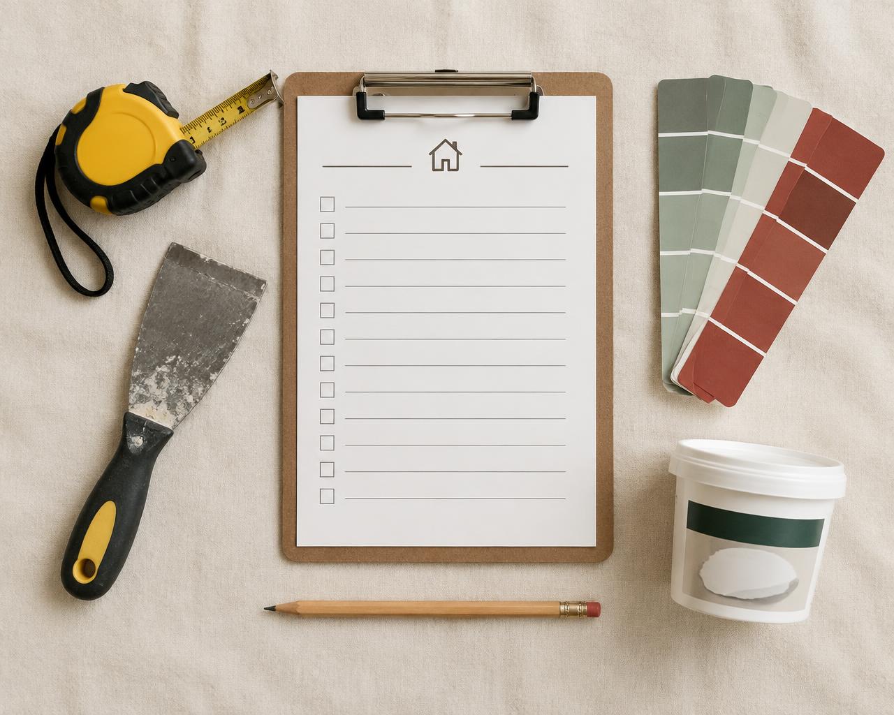 Planning checklist with tools and swatches